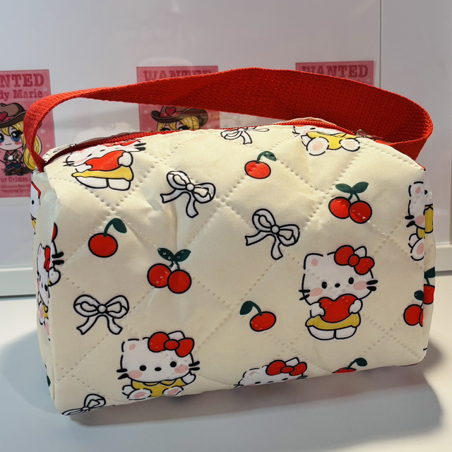 Beautiful Handmade HK &amp; Cherry quilted fabric pouch with zip/handle