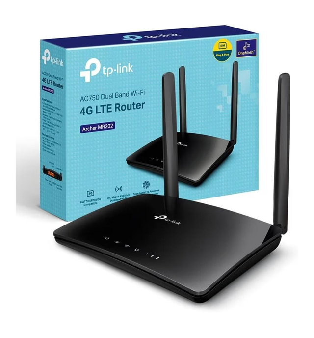 TP-Link Archer MR202 - Router WiFi con SIM, Router 4G LTE WiFi Dual-Band AC750Mbps, 3 Puertos LAN y 1 LAN/WAN, Plug &amp; Play, 2 Antenas LTE Encajables, 