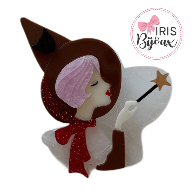 Spilla fatina capelli rosa