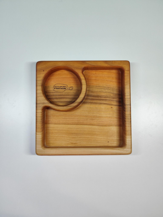 Vide-poche carré en merisier massif à deux compartiments (19,5 x 19,5 cm)