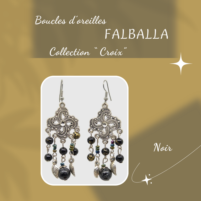 Boucles d&#039;oreilles FALBALLA - Collection Croix - Noir