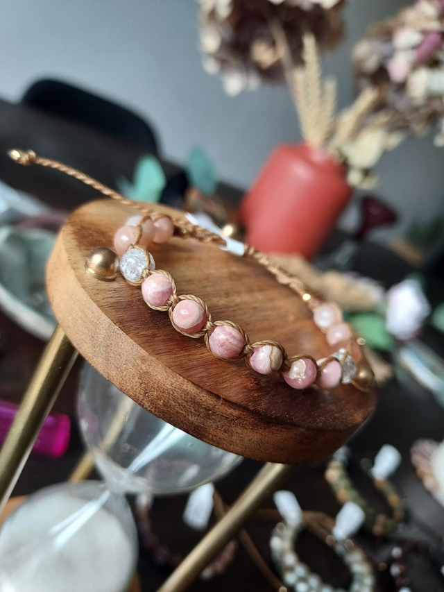 Rhodochrosite - Cristal de Roche - Pierre de lune orange