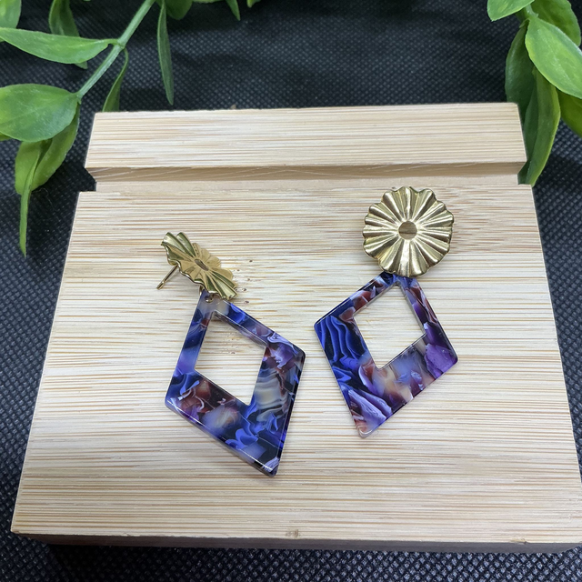 Bijou Tendance Bicolore : Or Texturé Pendentif Géométrique Acétate