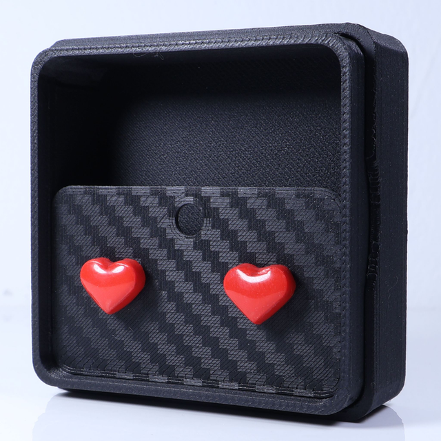 Hypoallergenic Solid Strawberry Red Sweet Heart Cut Polymer Clay Plastic Back Stud Earrings With Designer Carbon Fiber Jewellery Box