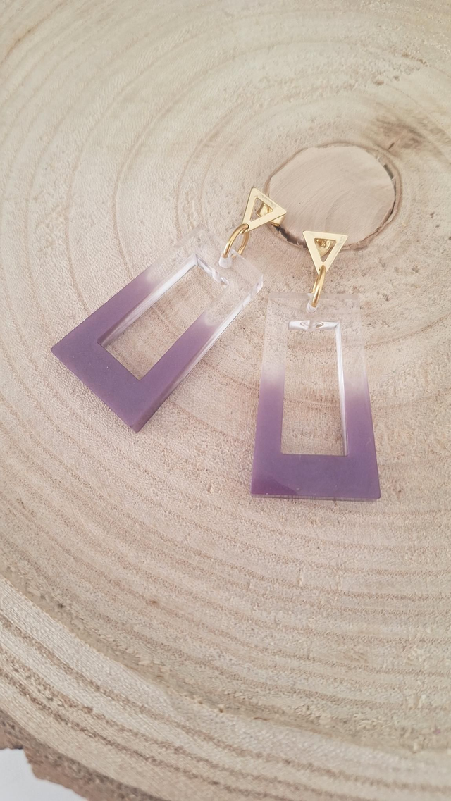 Boucles d'oreilles rectangles violet/transparent 