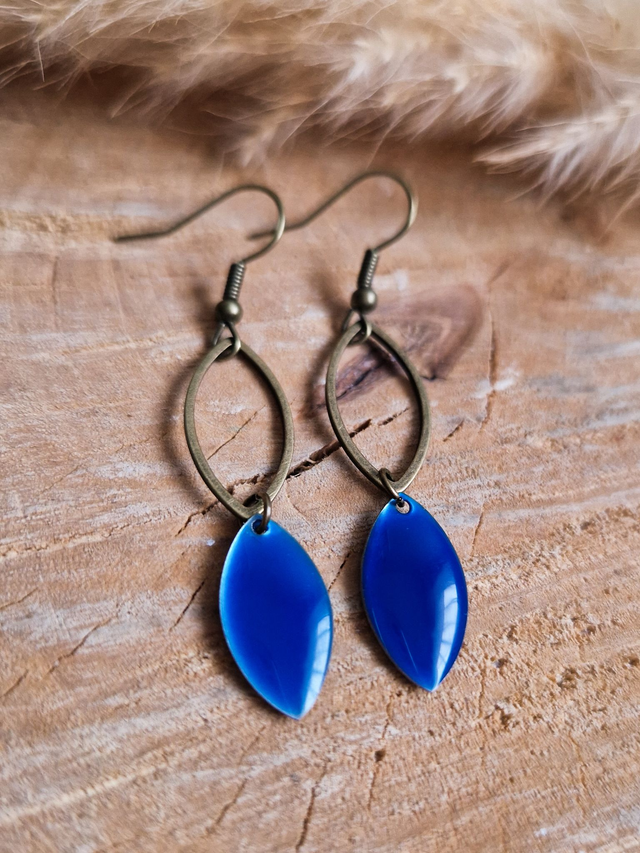 Boucles d'oreilles "Double navettes" - Modèle bronze et bleu marine