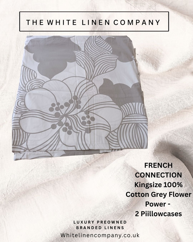 FRENCH CONNECTION - 100% Cotton Grey Flower Power Double Duvet Cover 2 Pc