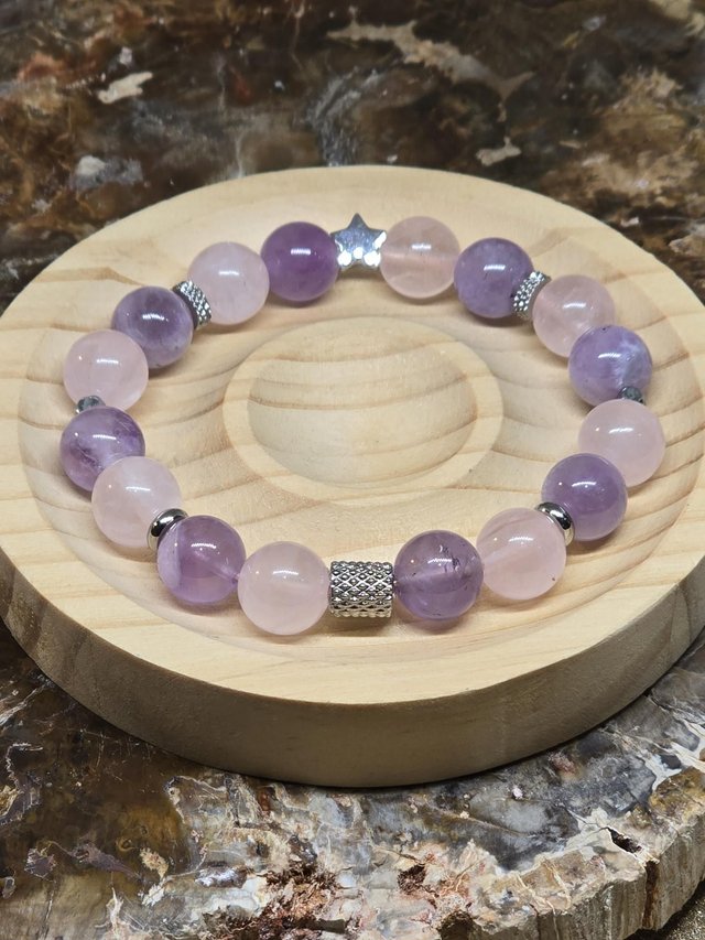 Bracelet Améthyste et Quartz rose en 1 cm