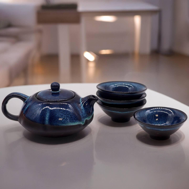Service à thé Japonais - Blue Shades - Théière et quatre tasses