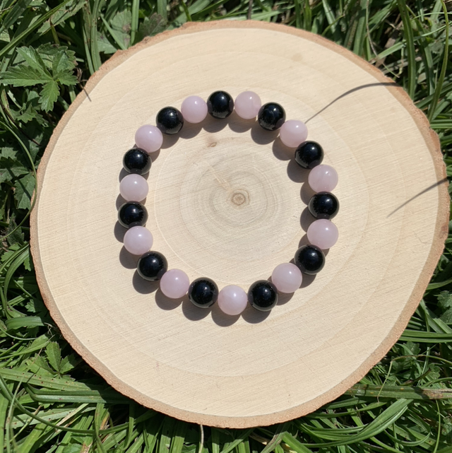 Bracelet Quartz rose et Tourmaline 