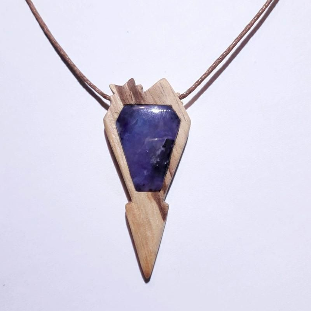 Sugilite Necklace With Hand Carved Palo Santo Wood 