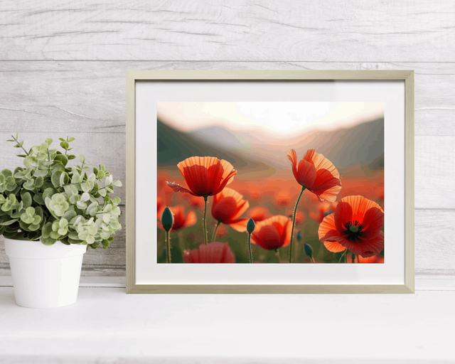 Tableau Coquelicots – Paysage Onirique et Naturel, Photo Encadrée Qualité Musée