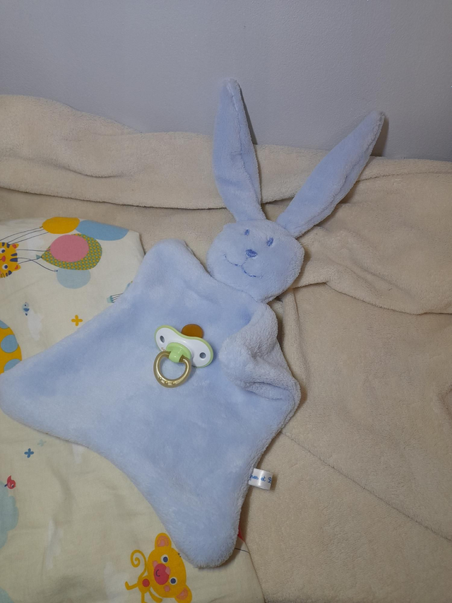 Doudou lapin bleu ciel
