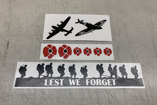 Lest we forget sticker set with poppies and planes