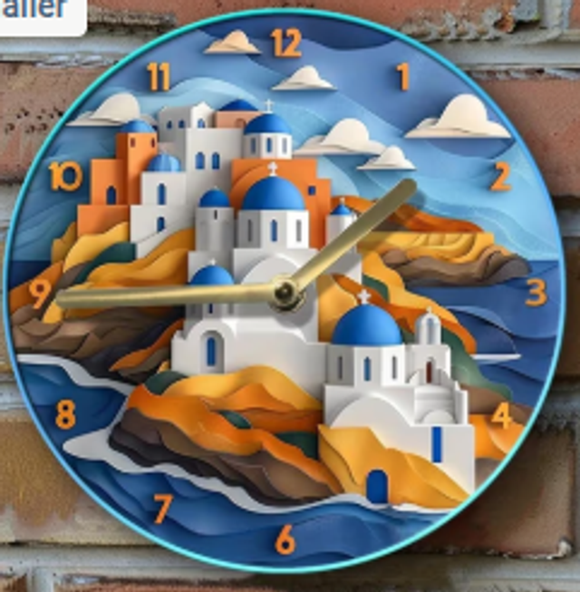 Vintage metalen klok Santorini Eiland (20cm diameter)