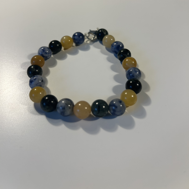 Circular: Old yellow jade, Kambaba Jasper &amp; Blue dot stone Bracelet