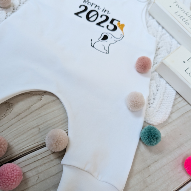 Unique White Baby Romper - Born in 2025 - Handmade & Sustainable