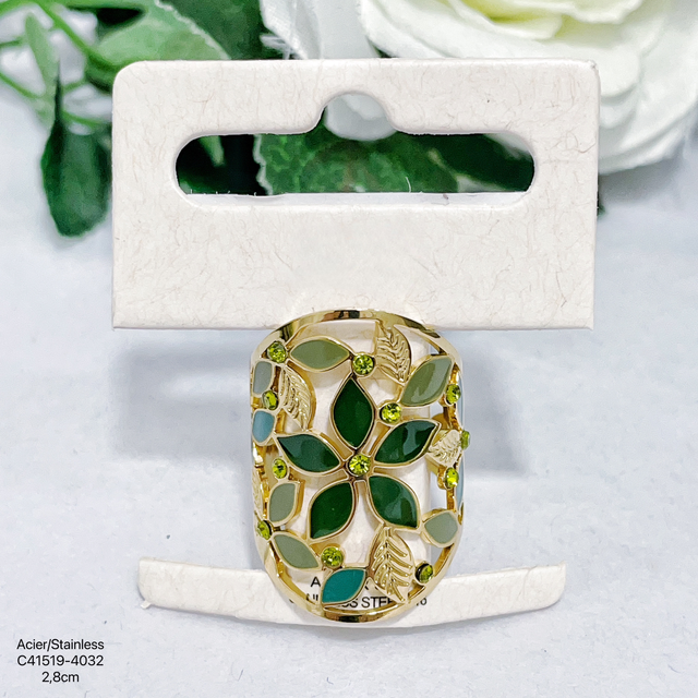 Bague large fleur de couleur 