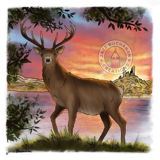 Red stag at Kyleakin card
