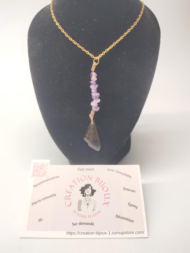 Collier aile de fée et améthyste 
