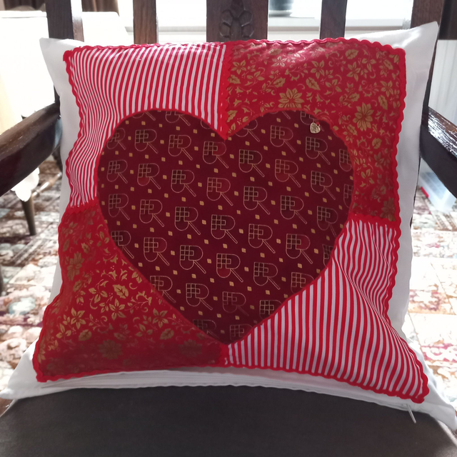 Heart and Squares Cushion Cover
