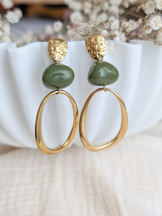 Boucles d'oreilles PAULE vert kaki