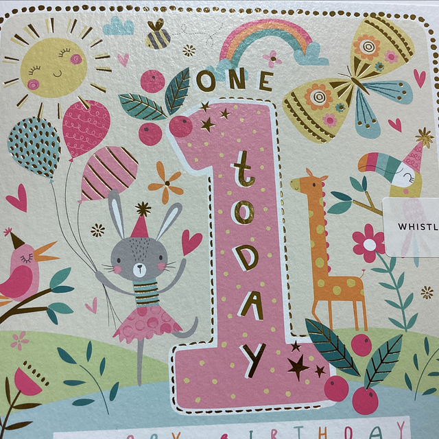 Birthday Age 1st (Pink butterflies, sun, balloons) WF