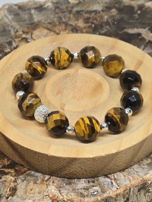 Bracelet Œil de tigre à facettes XL en 1,2 cm