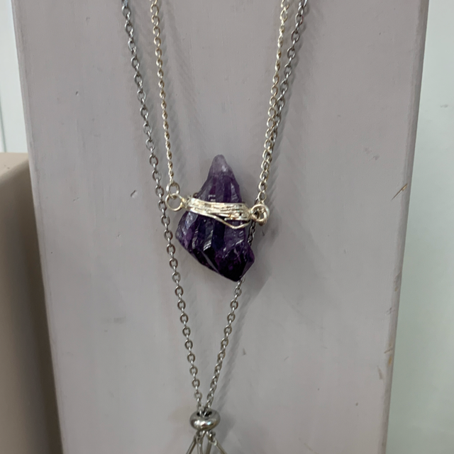 Amethyst silver wrapped necklace 