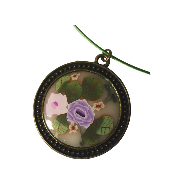 Collier ras de cou rétro rond rose mauve