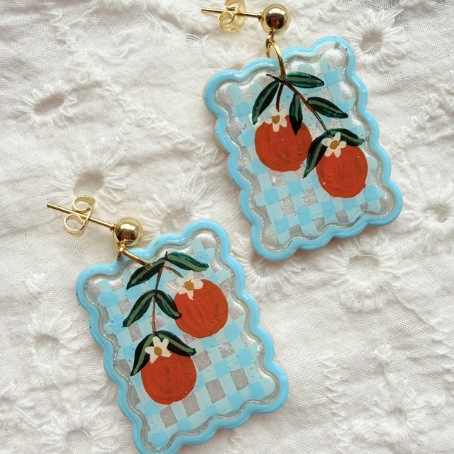 Orange Blossom Pale Blue Gingham Earrings