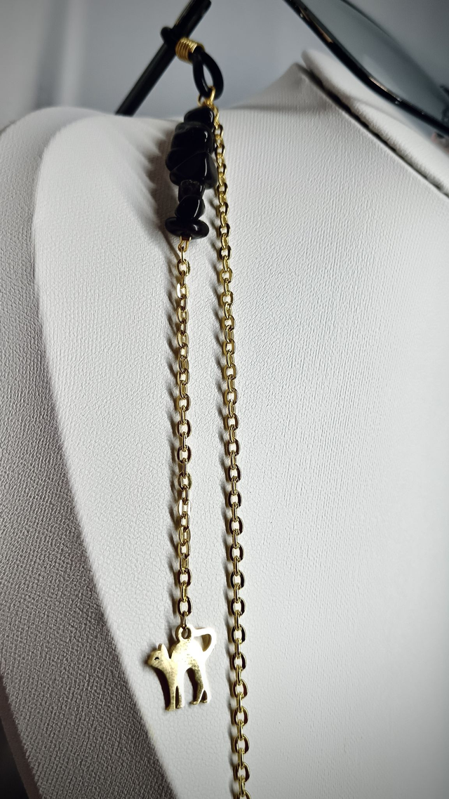 Chaine de lunettes CHAT doré TOUCHE DE MAGIE