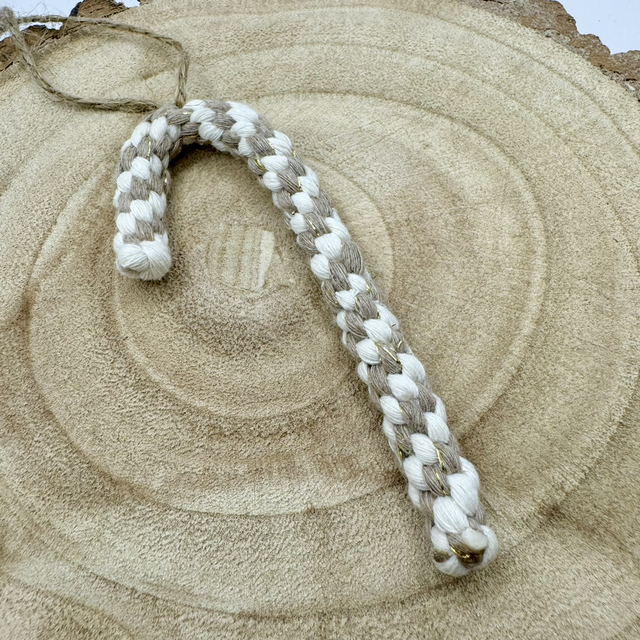 Taupe Gold Sparkle & Natural Macrame Candy Canes