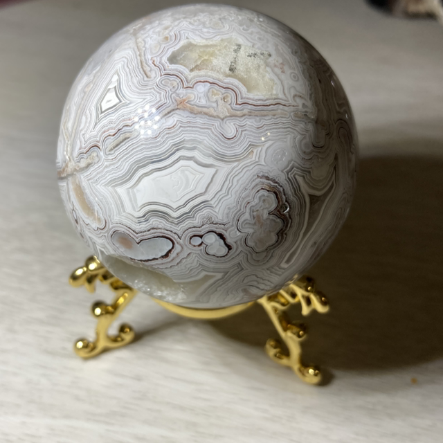 Crazy Lace Agate Sphere &amp; Gold stand 