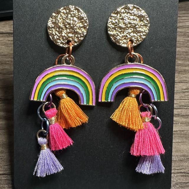 Rainbow Tassel Stud Earrings