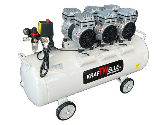 Kraftwelle Flüster Kompressor Ölfrei 2250 Watt 8 Bar Silent 100L