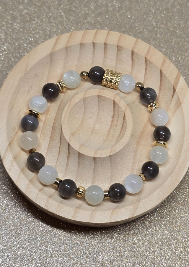Bracelet Pierre de lune noire et blanche en 0,8 cm