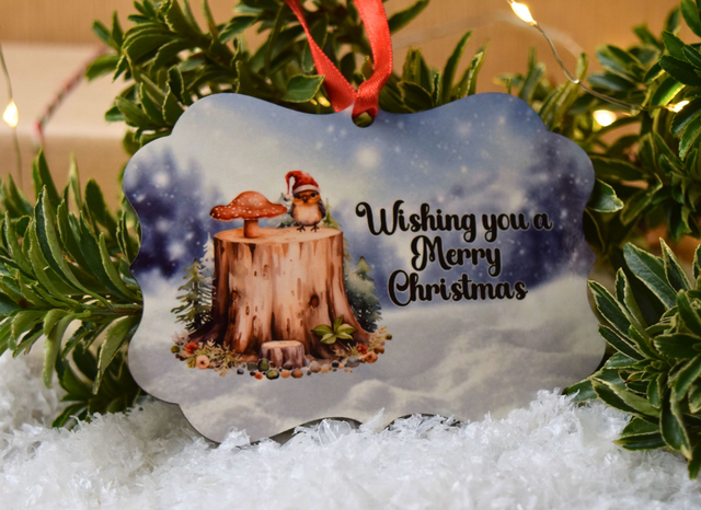Christmas Pendant Decoration – Robin &amp; Toadstool Woodland Scene