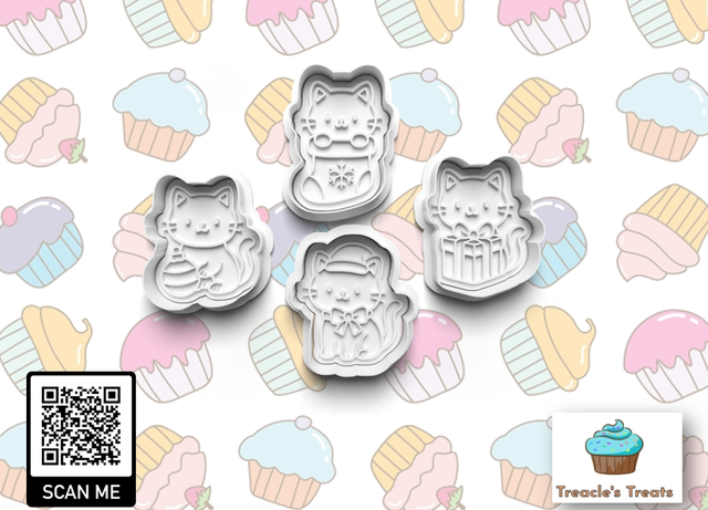 Christmas Cats Fondant/cookie stamps with cutters