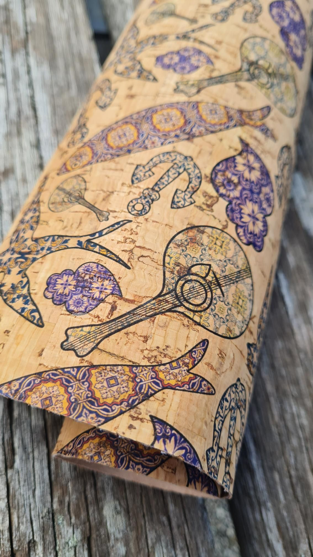 Tissu de liège imprimé "Tram jaune" 30x30cm