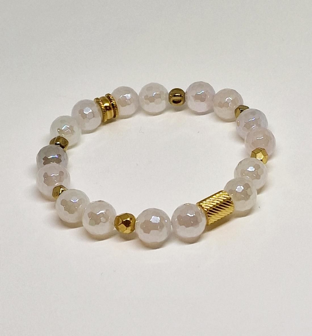 Bracelet d'Agate blanche à facettes en 1 cm 