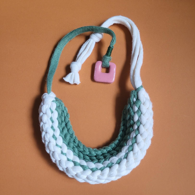Knitted Yarn Necklace - Dusty Green