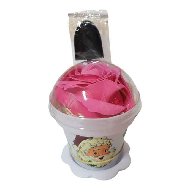 Rose de savon rose dans pot de Noël 