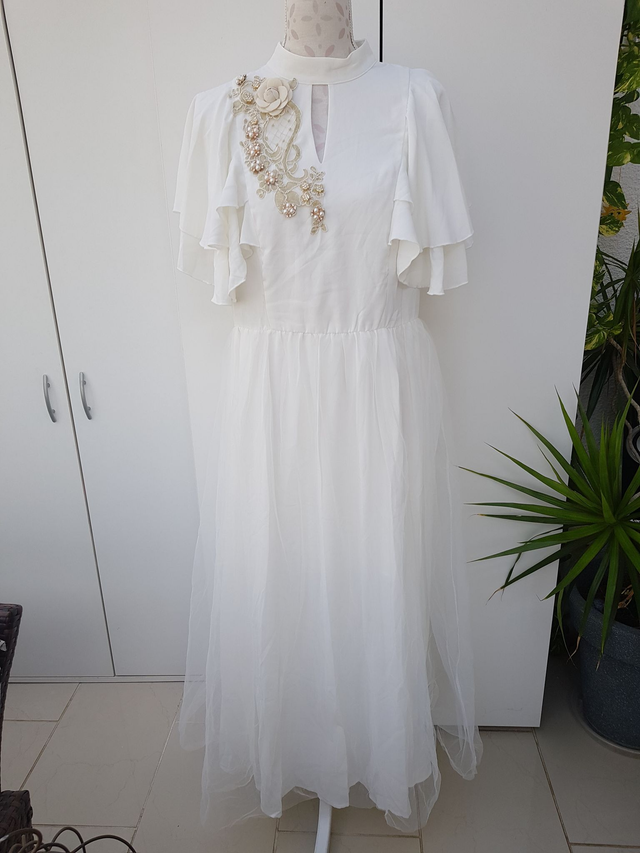Robe De Mariee Civile Glamour Chic Blanc Ivoire Perles Strass Taille 44