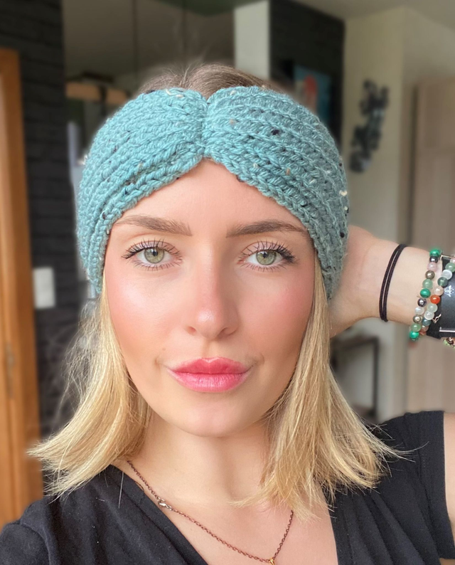 Bandeau large laine Tweed Vert pistache