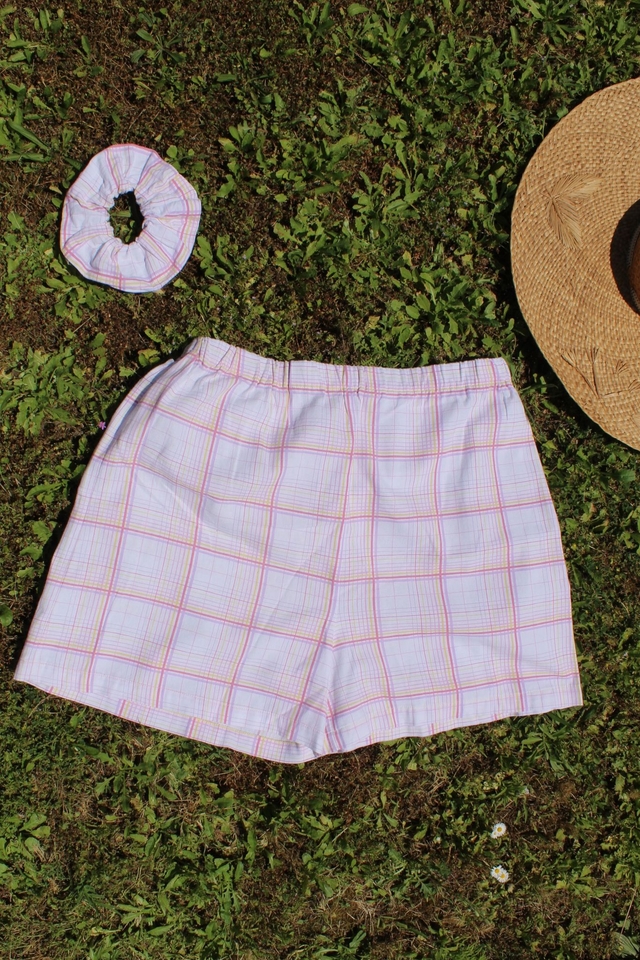 Short upcyclé carreau rose et jaune - Taille 2