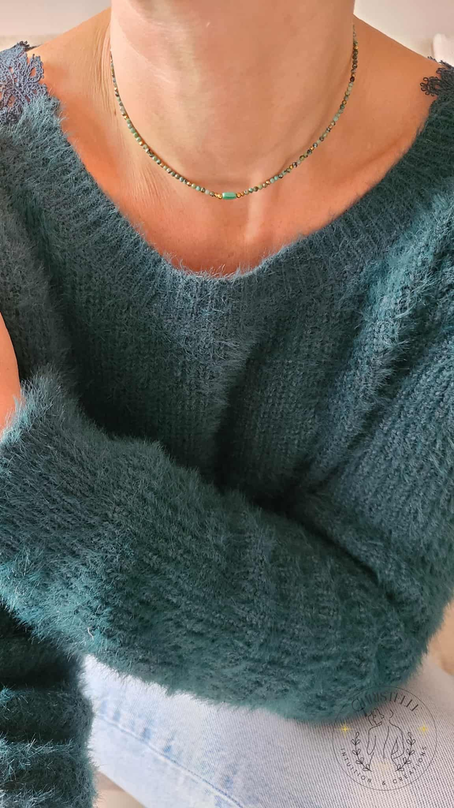 Collier Talisman Turquoise africaine, Pyrite & Cristal – Énergie et Vitalité