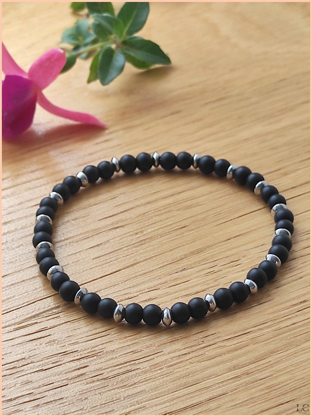 Bracelet 4mm - Agate noire mate 