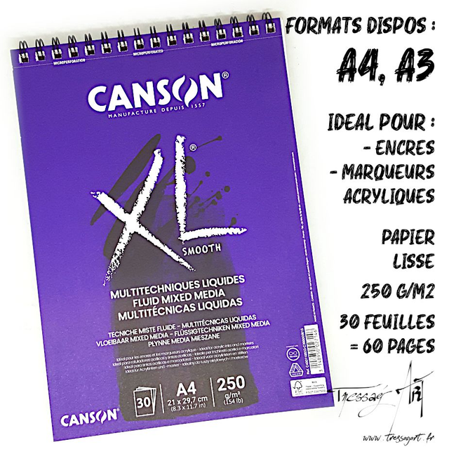 CANSON - CARNET SPIRALE XL LISSE MULTI-TECHNIQUES - CA025