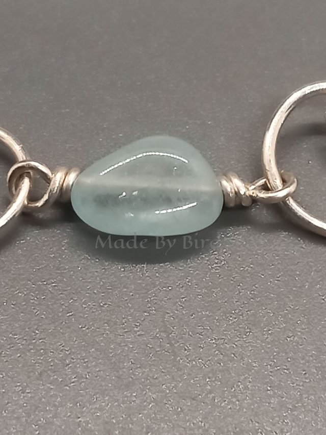 Hand Forged Sterling Silver Bracelet With Morganite Beads and Swirl Elements